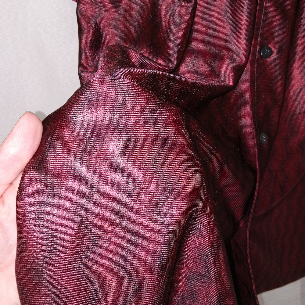 Vintage Mens Club Rave Shirt Street Culture Button Up Shiny Red Wave Size XL - Picture 4 of 15